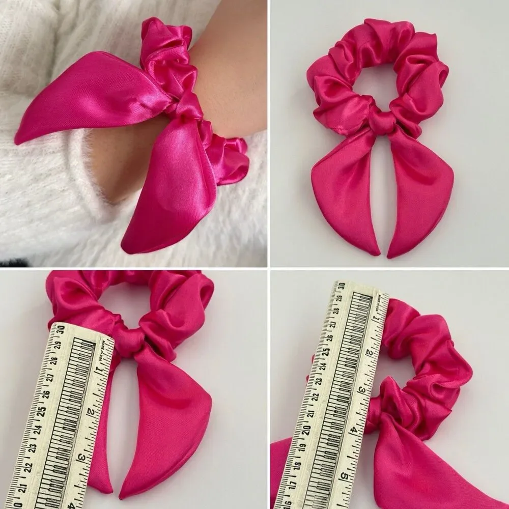 Luxury Hot Pink Satin Bow Scrunchie Handmade – Statement Hair Accessory - Picture 10 of 16